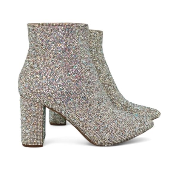Betsey Johnson Size 8 Cady Rhinestones Embellished Block Heel Ankle Booties - Picture 2 of 15